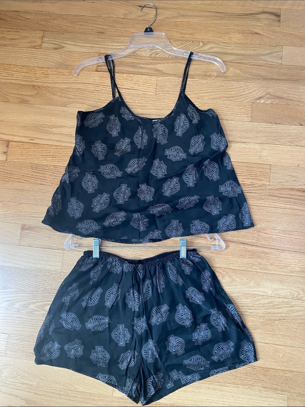 Vintage Harley Davidson Black Logo-Print Silk  Cami & Shorts Sleep Set - Women
